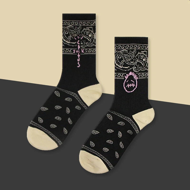 Travis Scott Crew Socks For Men Fashion Casual Socks Male Cactus Jack Bandanas Socks Streetwear Hip Hop Cotton Couple Happy Sock