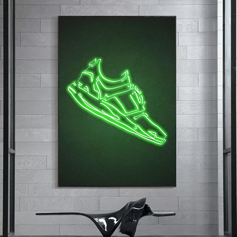 Neon Sign Sneaker Shoes Poster and Print Canvas Paintings Wall Art Fashion Sport Shoes Pictures for Boy's Room Home Decor No LED