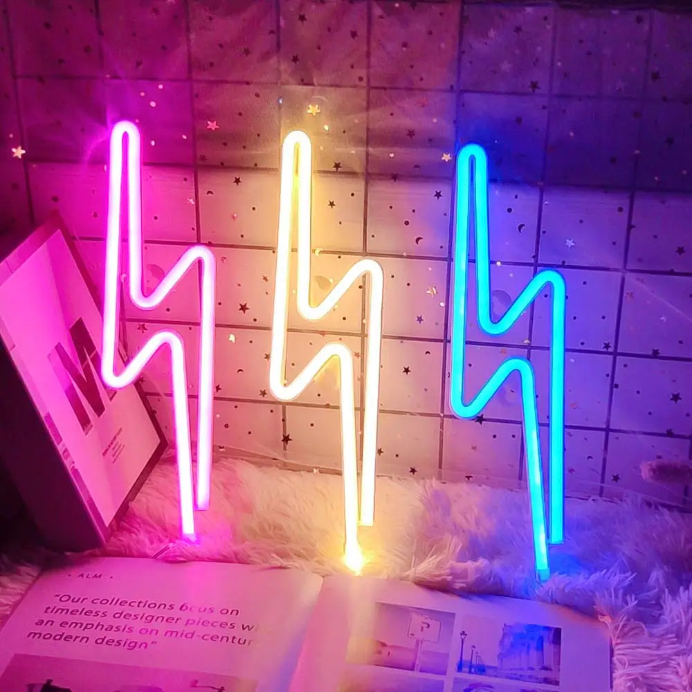 LED Home Neon Lightning Shaped Sign Neon Fulmination Light USB Decorative Light Wall Decor for Kids Baby Room Wedding Party