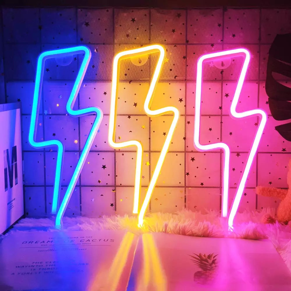 LED Home Neon Lightning Shaped Sign Neon Fulmination Light USB Decorative Light Wall Decor for Kids Baby Room Wedding Party